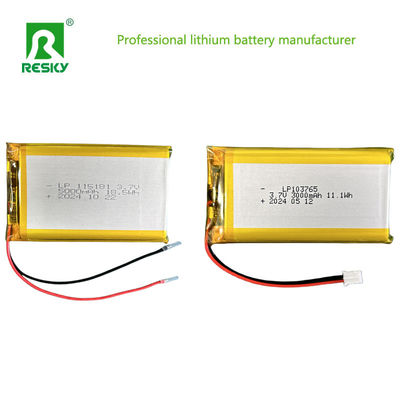 ซื้อ เซลล์แบตเตอรี่พอลิมเมอร์ลิเดียมโซลาร์ 103765 3.7V 7.4V 3000mAh 11.1wh พร้อมเครื่องเชื่อม Jst online manufacture