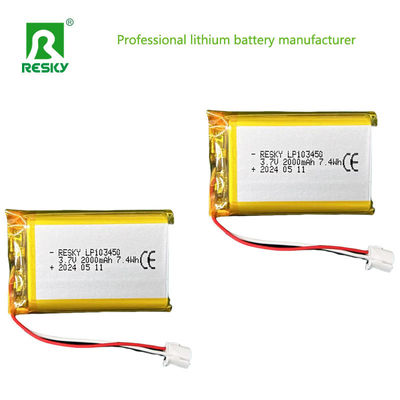เซลล์แบตเตอรี่พอลิเมอร์ลิตียมแบบราบ 523450 603450 803450 103450 3.7v 2000mAh แบตเตอรี่ Lipo