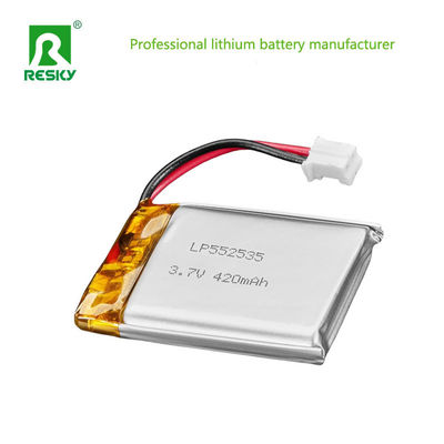 552535 3.7v 7.4v 420mAh 430mAh เซลล์แบตเตอรี่ไอออนลิเดียม ความถี่ต่อเนื่อง 0.5c ความถี่สูงสุด 1c