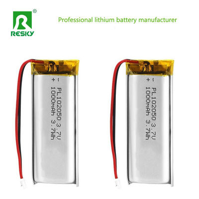 พลังงาน แบตเตอรี่ลิตยูมเซลล์ 102050 3.7v 1000mAh แบตเตอรี่ลิตยูมพอลิมเลอร์ที่สามารถชาร์จใหม่ได้
