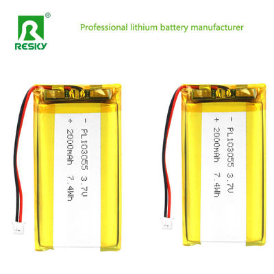 พลังงานเซลล์ไอออนลิตยูม 103055 3.7V 2000mAh 7.4wh แบตเตอรี่พอลิเมอร์ลิตยูมแบบชาร์จใหม่