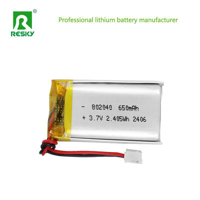 แพ็คแบตเตอรี่พอลิเมอร์ลิตียม 802040 3.7V 7.4V 650mAh 2.4wh พลังงาน แบตเตอรี่ Li-พอลิเมอร์สําหรับไฟ Led