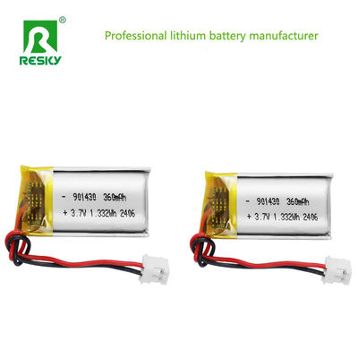เซลล์แบตเตอรี่ลิเธียมโพลิเมอร์ 3.7V 901430 360mAh 1.33wh ชุดแบตเตอรี่ลิเธียมโพลิเมอร์แบบชาร์จไฟได้