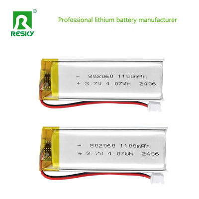 เซลล์แบตเตอรี่ลิเธียมโพลิเมอร์ 802060 3.7V 1100mAh 4.07wh แบตเตอรี่ Lipo พลังงานแสงอาทิตย์สำหรับมิเตอร์ไฟฟ้า