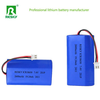 ชุดแบตเตอรี่ลิเธียมไอออนโพลิเมอร์ทรงกระบอก 18650 3.7v 7.4V 2600mAh 19.24wh แบตเตอรี่ลิเธียม